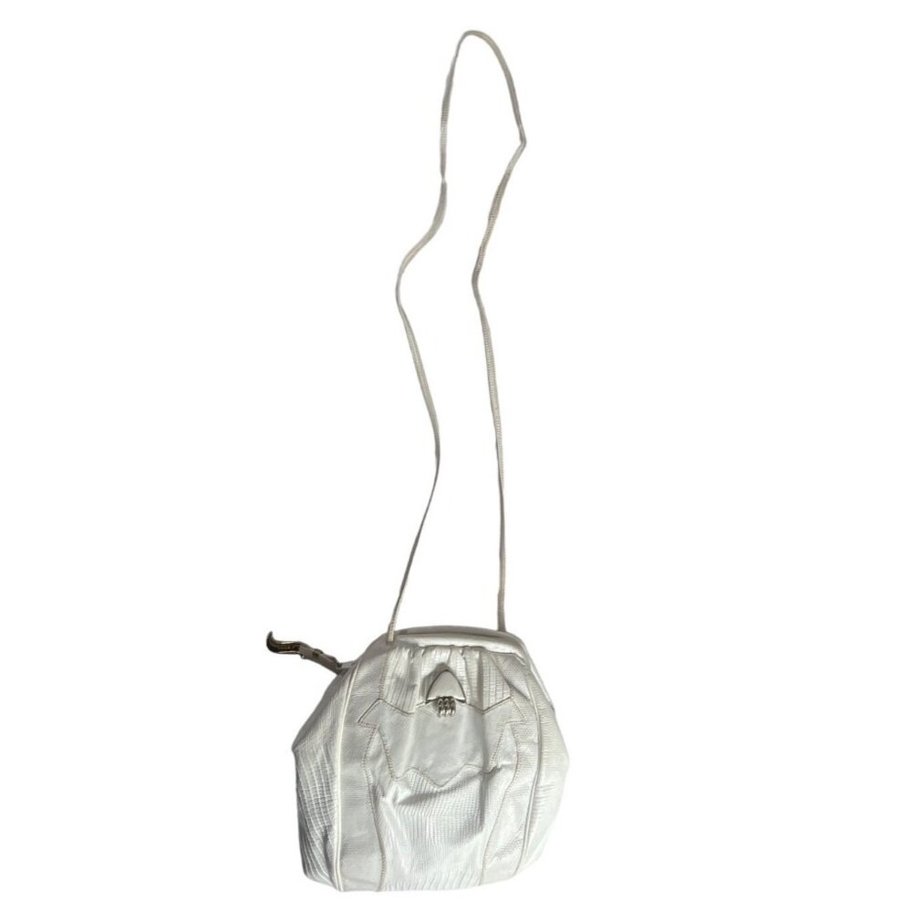 Vintage Sharif Women's White Crock Skin Leather Crossbody Bag Sz S